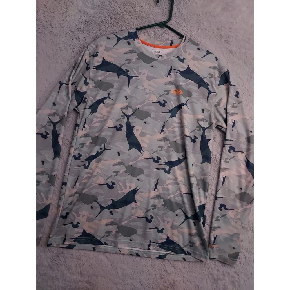 Aftco Shirt Mens Medium Camo Jersey Fishing UPF Beach Boating Beach Aftech Green